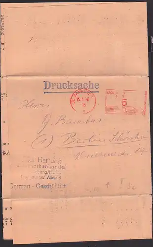 Hamburg 1, nach Berlin-Schönhausen PFS =6= teilaptiert  Drucksache mit Inhalt Preisliste 15.5.1946