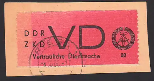 Dresden ZKD Briefstück mit 'Vertrauliche Dienstsache' VD Streifen D1, Zentraler Kurierdienst der DDR, gestempelt