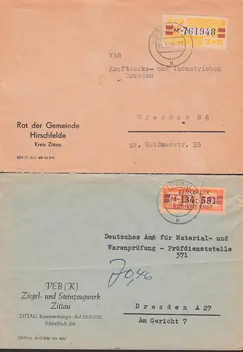 Zittau zwei ZKD-Fernbriefe je KB "M" Rat der Gemeinde Hirschfeld, Ziegel- u. Steinzeugwerk (Mke vorschriftsm. zerrissen)