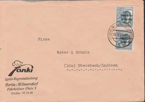 Berlin-Charlottenburg Fernbrief 6.9.48 nach Ebersbach, Berlin (West) Mitläufer mit 12 Pfg. SBZ-Aufdruckmarken