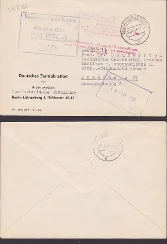 Berli-Lichtenberg Zentralinstitut Arbeitsmedizin, Zentraler Kurierdienst DDR, ZKD-Brief mit rotem "Aufbewahrungsstempel"