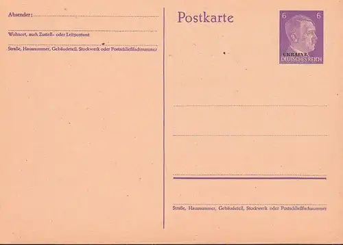 Ukraine Deutsches Reich GA P2 * 6 Pfg. Karte mit Überdruck