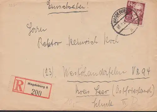 Magdeburg R-Bf nach Westrhauderfelm Kreis Leer, 84 Pf. August Bebel (SBZ 227), 27.3.51
