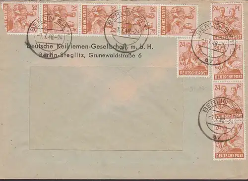 Berlin SW 11 10-fach-Frankatur 7.7.48, 12 Pfg. (12) portogenau, Abs. Deutsche Keilriemen-Gesellschaft