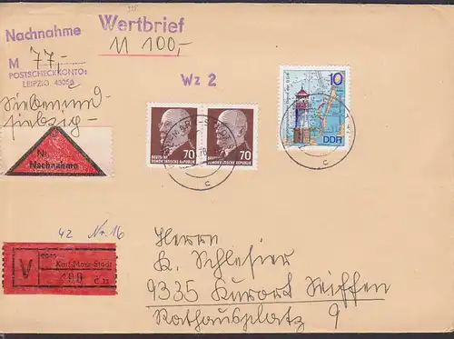 Walter Ulbricht 70 Pf. im Paar mit Wz. Kreuzblume auf Wertbrief -Nachnahme aus Karl-Marx-Stadt