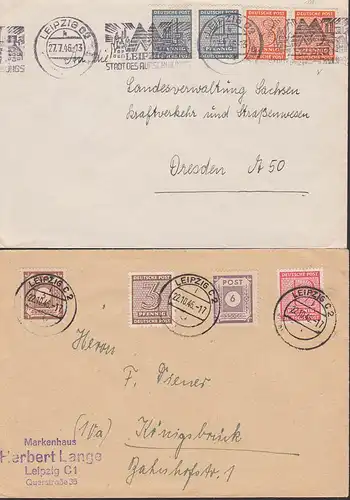 Leipzig 2 Briefe portogenau, Ziffern-Bf MWSt. gepr. Ströh BPP, nach Dresden 27.7.46