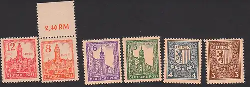 SBZ Leipzig Wappen Rathaus Nicoleikirche ** ohne Wz, 8 u. 12 Pfg. Papier weiß - sonst gelb!