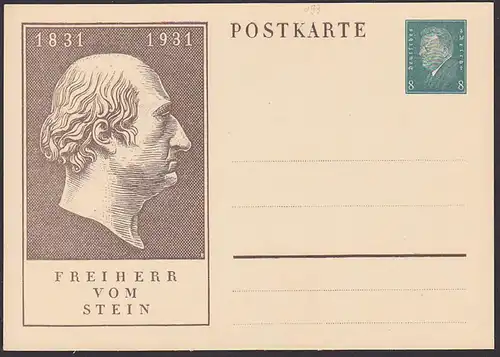 DR 8 Pf. Freiherr von und zum Stein 1931 P 193 *
