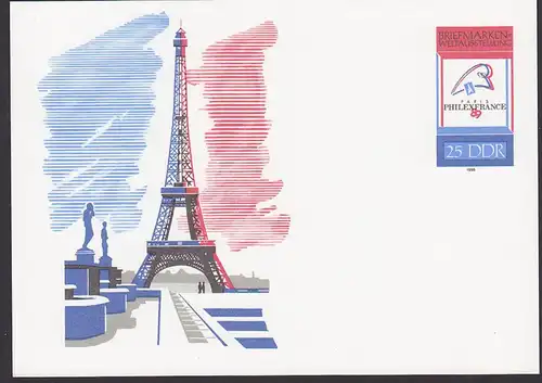 carte Paris Philexfrance 1989  La Tour Eiffel Eiffelturm ** 25 Pf Ganzsachenkarte  Germany Allemagne