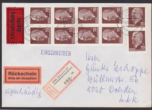 Walter Ulbricht (10) portogenau auf Eil-, R-Bf mit eigenhändig und Rückschein aus Schwerin (Mi. 938)