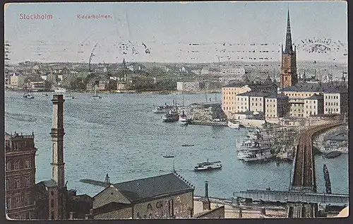 Stockholm CAK 1911 Riddarholmen mit Eisenbahnbrücke