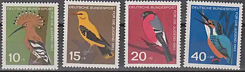 Einheimische Vögel Wiedehopf Pirol Gempel Eisvogel Alcedo atthis BRD 408/11 ** Jungedmarken 1963