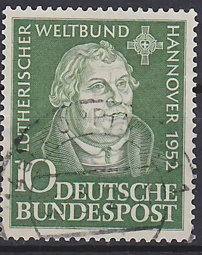 Martin Luther Reformator Lutherische Weltbund  1951 MiNr. 149 gestempelt