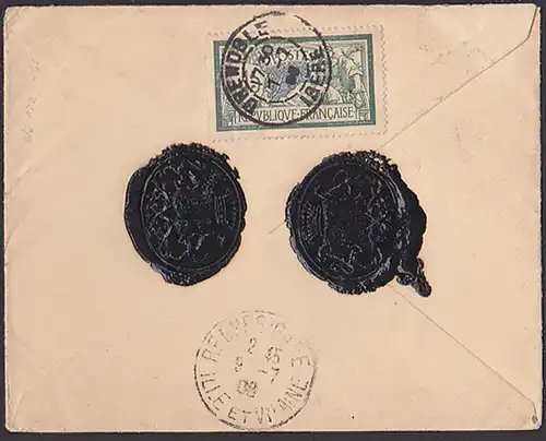Francaise lettre 1908 Grenoble (Isere) Charge Recomande Siegel mit Wappen Sceller avec armoiries