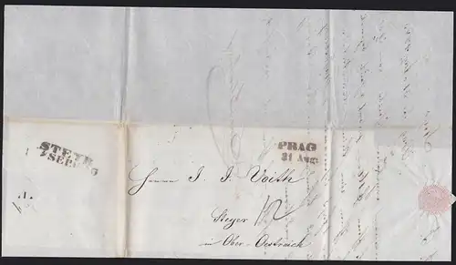 Brief 1843 PRAG Praha nach Steyr Steyer Ober-Österreich Faltbrief mit viel Text