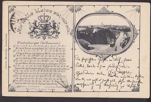 Luxembourg Ville Ak 1900 Wappenkarte "Mir welle bleiwe wat mir sin" D` Letzeburger Letzeburg dt.-Luxemburger Soz. Partei