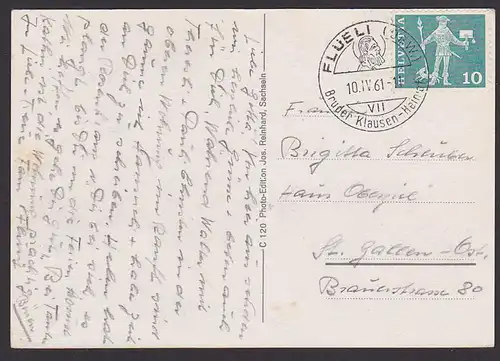 Flüeli (OBW.) Bruder Klausen-Heimat Werbestempel 1961 auf CAK Geburtshaus Bruderklausen-Brunnen