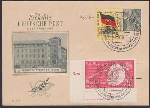 Zehn Jahre Deutsche Demokratische Republik auf GA 10 Jahre Deutsch Post Hauptpostamt Bautzen, mit Mi. 721DV