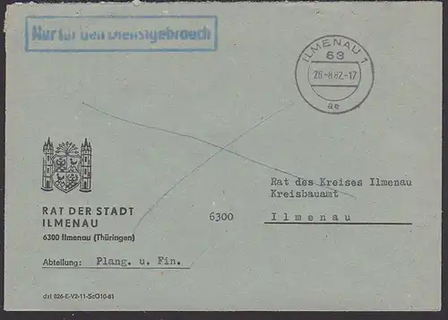 Ilmenau  Thüringen ZKD-Brief  "NfD - Nur für den Dienstgebrauch" 1982 Behörde Rat der Stadt Stadtwappen