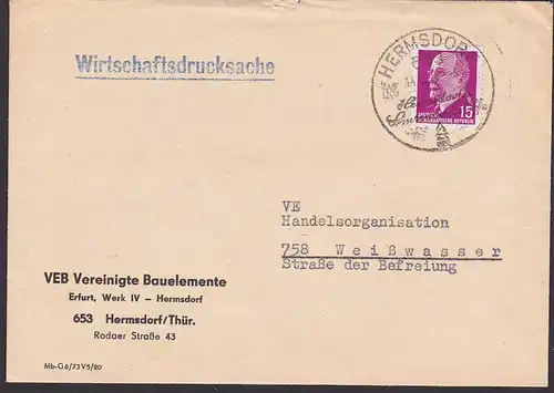 Hermsdorf Hermsdorfer Sinterwerkstoffe 15 Pf. Walter Ulbricht auf Wirtschafts-Drucksache