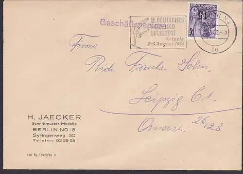 BERLIN N4 Mi. 438 15 auf 16 Pf Portosenkung MWSt. V. Deutsches Turn- und Sportfest Leipzig" Turner am Reck