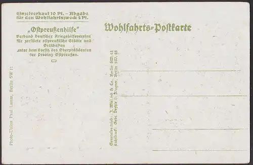 Ortelsburg  Szczytno Wohlfahrts-Postkarte Ostpreußenhilfe  Das Kriegerdenkmal