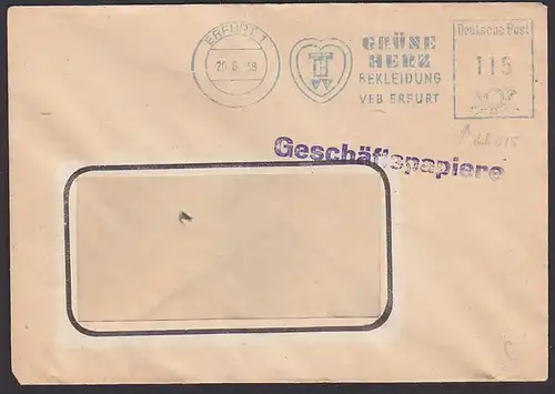 Erfurt AFS "Grüne Herz Bekleidung VEB Erfurt" Werteinstellfehler "115" statt "015"