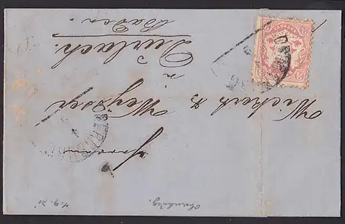 Obernburg 3 Kreuzer Bayern auf Brief mit Text vom 4.9.1871 nach Durlach