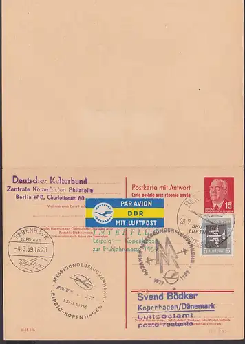 P65II kpl. 15/15 Pf. Wilhelm Pieck Deutsche Lufthansa Berlin nach Kopenhagen mit Interflug Leipzig - Kopenhagen