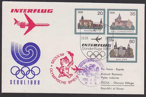Germany Sonderflug nach SEOUL Olympic Village 1988 auf Ganzsachenumschlag P U2 mit priv. Zudruck (Scheffel U2/C3)