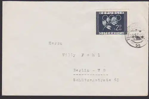 Olympische Spiele 1952 Oslo und Helsinki, 2,40 + 0,60  Olymp. Ringe und Lorbeerkranz (Österreich Mi. 969) Feldkirch