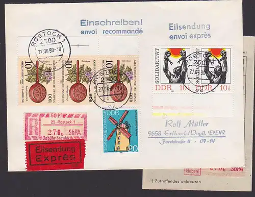 ROSTOCK 1 R-Eil-Brief mit Einlief.-Schein, frankiert mit SoMkn Karl-Sudhoff-Institut Leipzig DDR 50 Pf. SbPA -Zettel