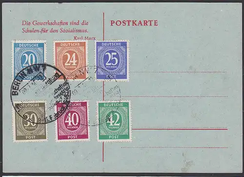 Gedenkblatt Berlin FDGB 1946 mit Ziffernausgabe, dabei 42 Pf (Mi gestempelt 40,00)