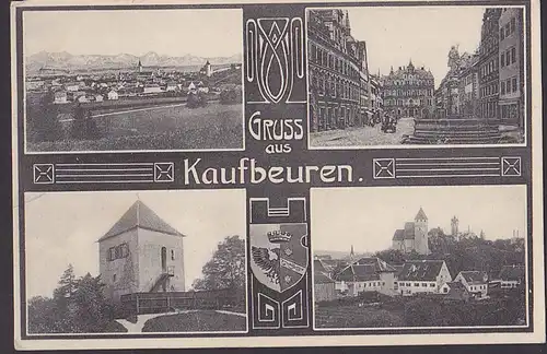 Kaufbeuren Gruß aus ... Jugendstil mit 4 Ansichten  unbeschrieben, Nr. 5085 B. Lehrburger Nürnberg