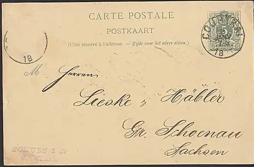 Belgien Cortrai  5 Centimes Ganzsachenkarte carte postale postkaart