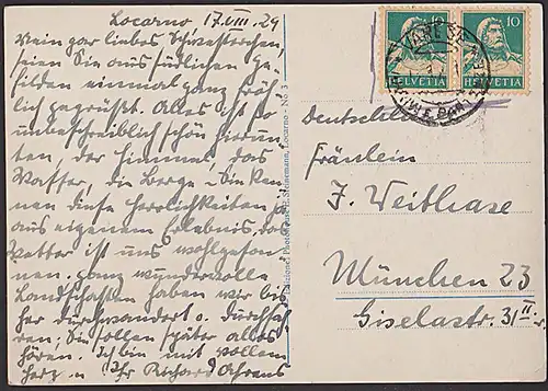 Varese 10 Pf(2) Wilhelm Tell auf Fotokarte nach Deutschland Locarno Madonna des Sasso 1929