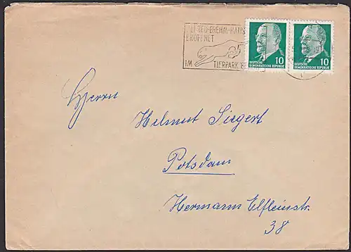 Zoo DDR MWSt. BERLIN N4 "Alfred-Brehm-Haus eröffnet im Tierpark Berlin" Großkatze Tiger W. Ulbricht