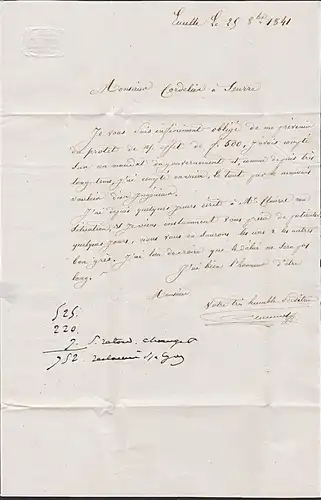 Seurre Botenbrief von 1841 mit Prägung BAT II, Lettre Messenger de 1841 aux MTD en relief II