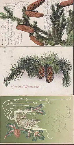 chrismas santa claus Weihnachten Fröhliche Weihnachten 3 1903, 1911 mit Tannenzapfen, Prägekarte