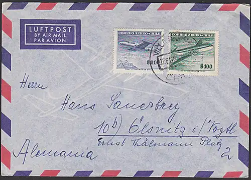 Chile Villa Alemania par Avion Auslandsbrief letter to Alemania Ölsnitz Luftpostmarken CORREO AEREO