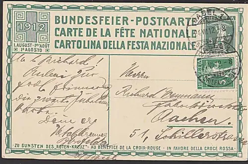 Helvetia Carte postale 1912 offizielle Bundesfeier-Postkarte PRO PATRIA sign. Künstlerkarte  Rote Kreuz