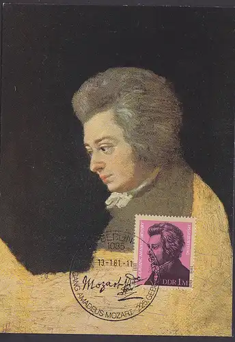 MC Mozart Maxkarte 1 M.  DDR Mi. 2572 Wolfgang Amadeus Mozart Komponist Marke aus Block vom Ersttag