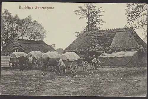 Russisches Bauernhaus Soldaten Pferde Feldpostkarte 1916 Feldpostexpedition 14. Landw.-Div.