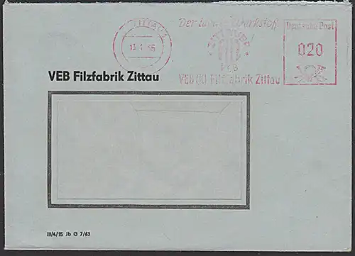 ZITTAU "Der ideale Werkstoff Zittauer Filz" Filzfabrik, Stempel aptiert 13.1.55 AFS
