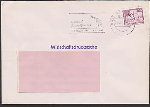 cirus cirque  "Gastspiel Zirkus Berolina" MWSt. Karl-Marx-Stadt 1987 Abb. Giraffe auf WDrs.