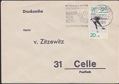 KREUZTAL (WESTFALEN) Olympische Spiele 1972 Sapporro 20+10 Pf Eiskunstlauf MWSt. "..Vergiss mein nicht die Postleitzahl"