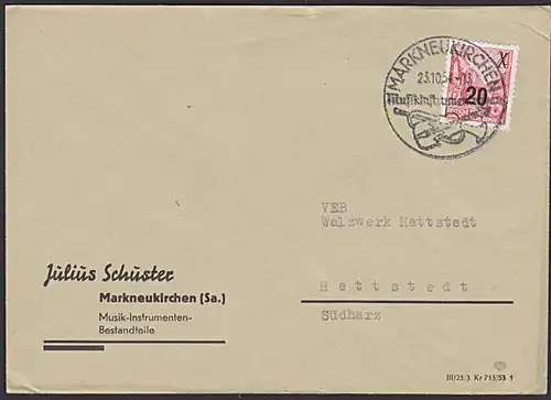 MARKNEUKIRCHEN SoSt. "Musikinstrumentenbau" mit Abb. Trompete Geige Julius Schuster Musikinstrumente