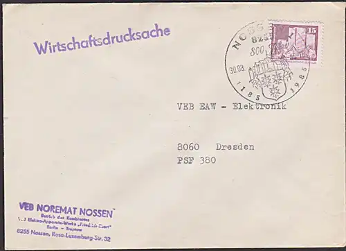 NOSSEN SoSt. "800 Jahre 1185 - 1985" mit Abb. Stadtwappen auf WDrs. Schloss, Abs. VEB Noremat