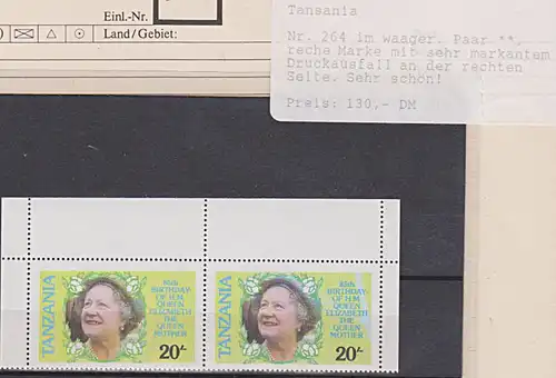 TANZANIA Tansania 264 (2) ** Swahili Ostafrika Queen Elizabeth  mit Druckausfall wie beschrieben