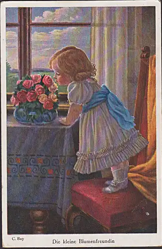 CAK C. Bay Künstlerkarte Nr. 597 "Die kleine Blumenfreudnin" Galerie Münchner Meister unbeschrieben new